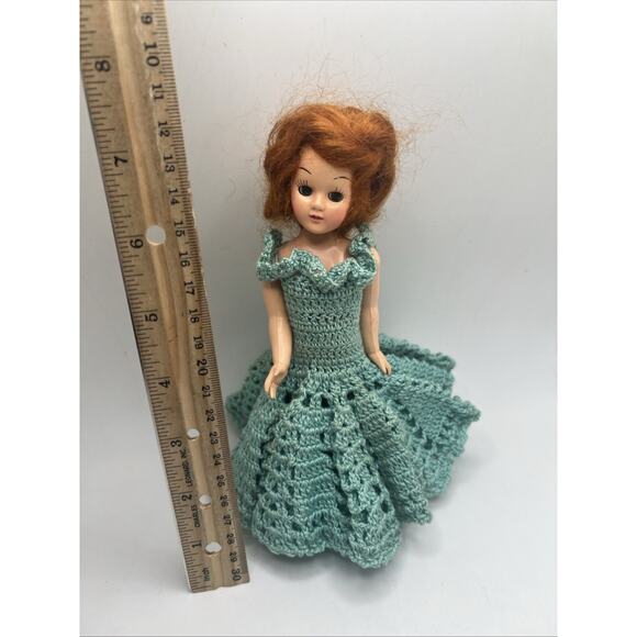 Beautiful! Vintage 8" Doll Red Hair W/ hand crocheted Dress 1960s-1970s - Picture 2 of 6